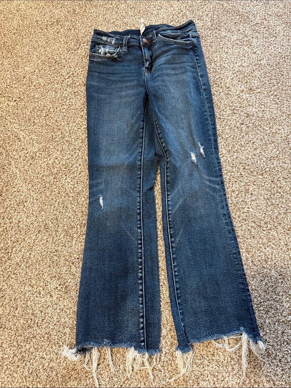 Flying Monkey Dark Blue Frayed Hem Wide Leg Jeans